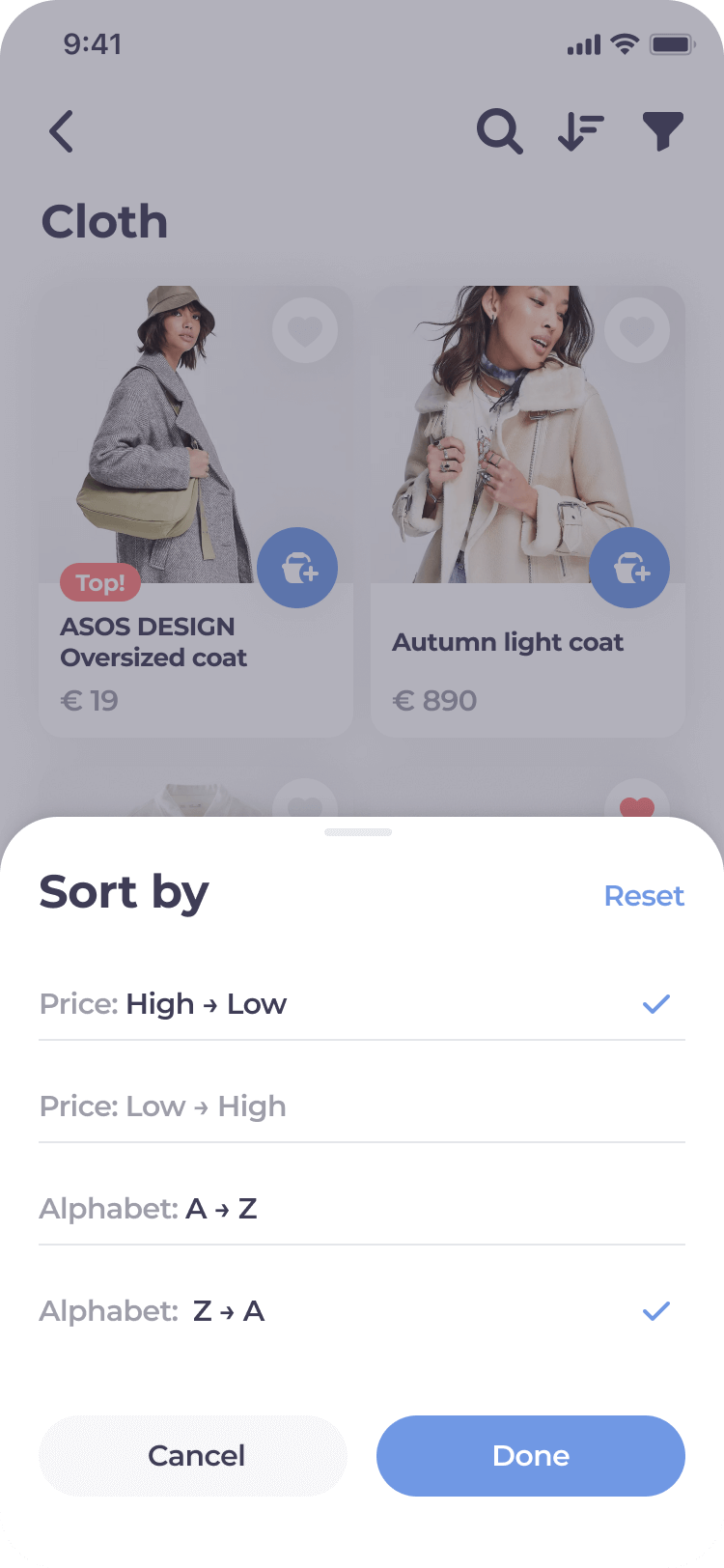 Sorting products/services in product lists